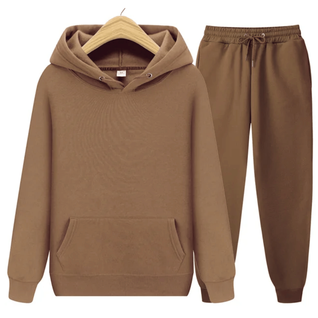 Brown Tracksuit Two Piece Suits Loose Set: Men's Tracksuit with Long Coat Hoodie Set, Zipper Closure, Warm Running Joggers, Sweatshirts, and Sweatpants Set Sportswear