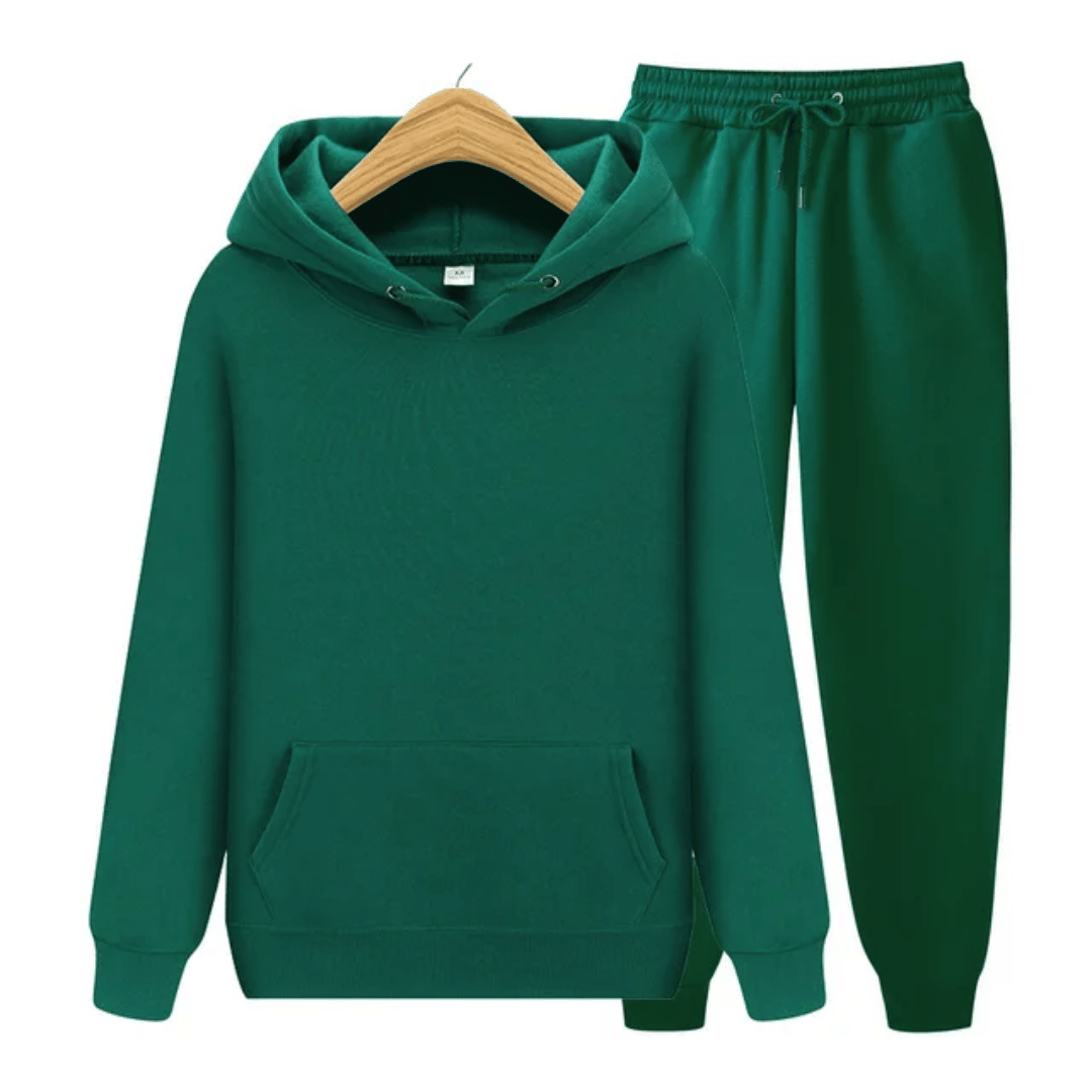 Green Tracksuit Two Piece Suits Loose Set: Men's Tracksuit with Long Coat Hoodie Set, Zipper Closure, Warm Running Joggers, Sweatshirts, and Sweatpants Set Sportswear
