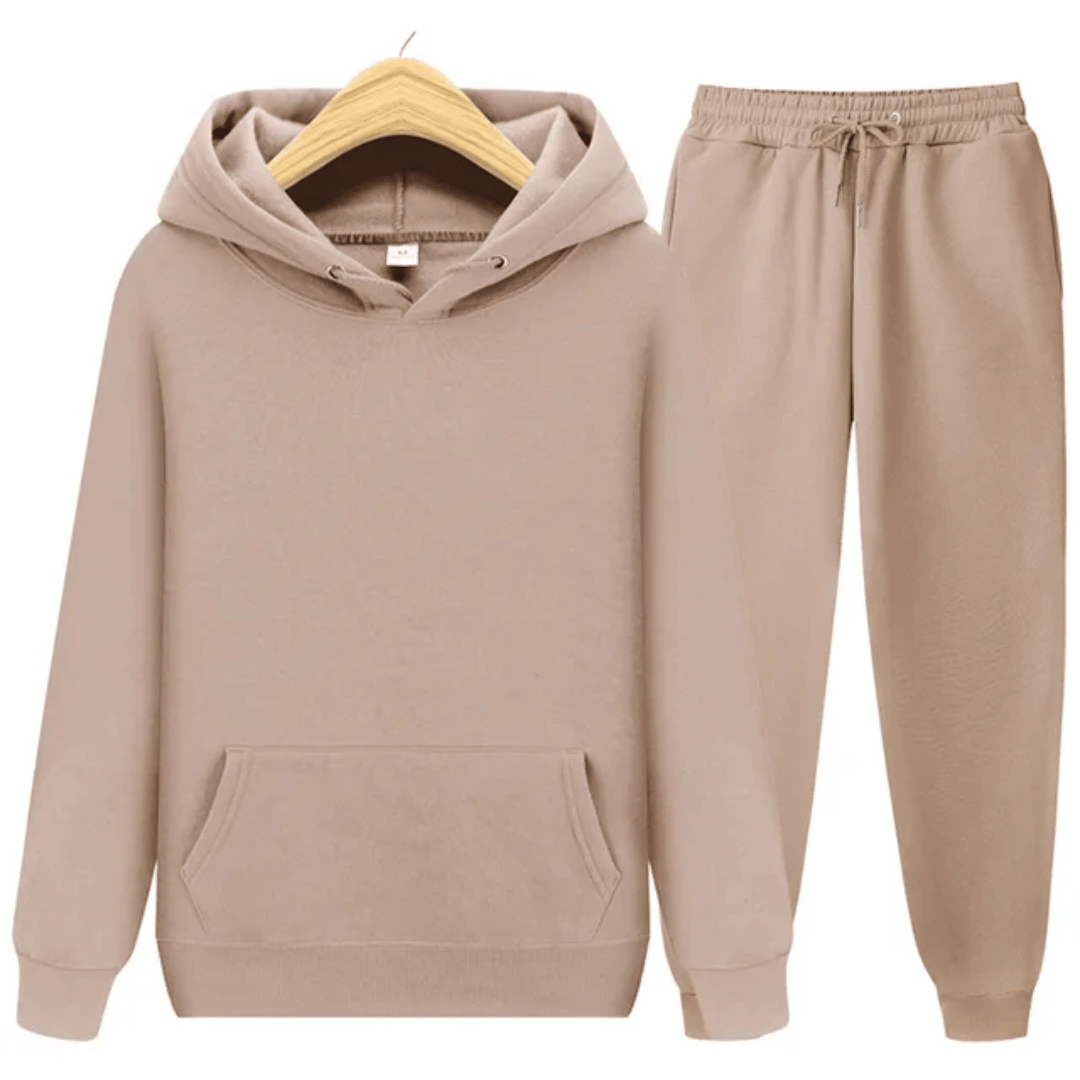Light Brown Tracksuit  Two Piece Suits Loose Set: Men's Tracksuit Featuring Long Coat Hoodie Set, Zipper Closure, Warm Running Joggers, Sweatshirts, and Sweatpants Set Sportswear