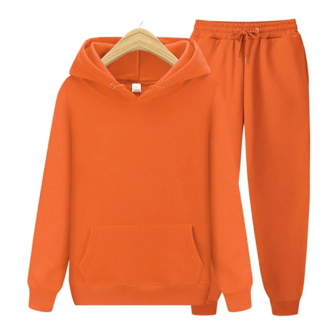 Orange Two Piece Suits Loose Set: Men's Tracksuit with Long Coat Hoodie Set, Zipper Closure, Warm Running Joggers, Sweatshirts, and Sweatpants Set Sportswear