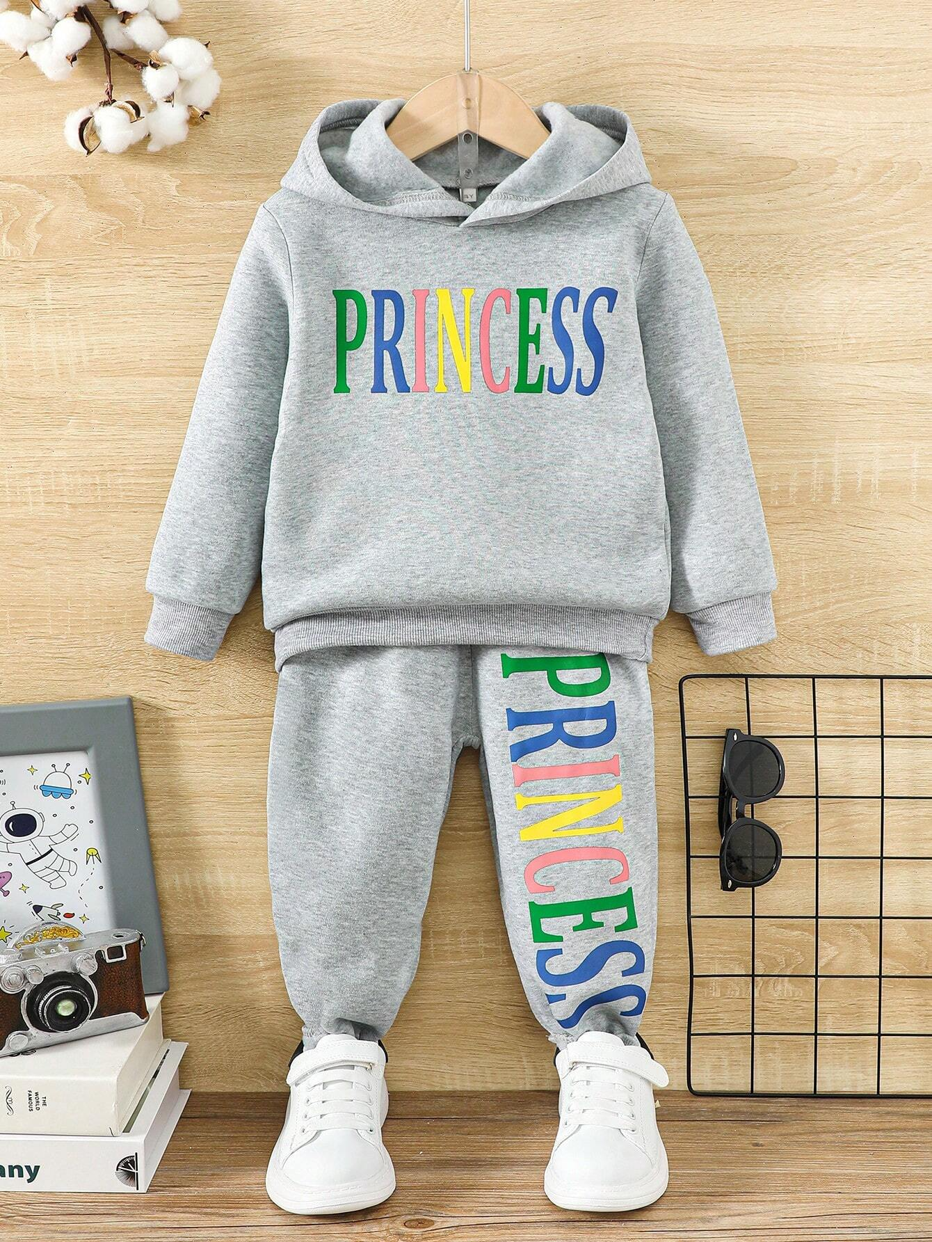 Young Girl Letter Graphic Hoodie & Sweatpants